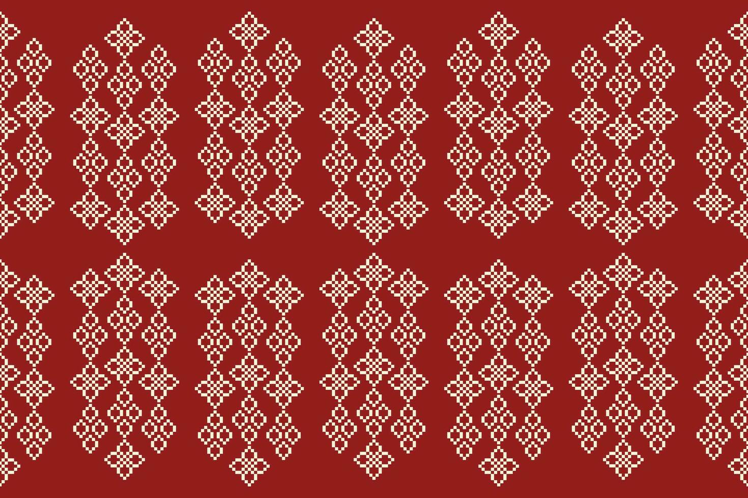 etnisk geometrisk tyg mönster korsa stitch.ikat broderi etnisk orientalisk pixel mönster röd bakgrund. abstrakt, vektor, illustration. textur, kläder, ram, dekoration, motiv, siden tapet. vektor