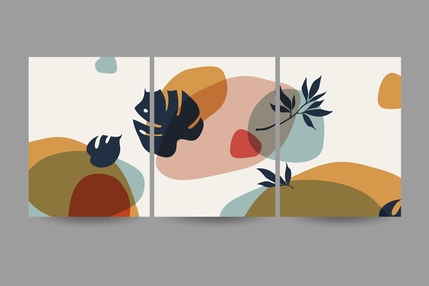 uppsättning kompositioner med löv. trendigt collage för design i ekologisk stil. vektorillustrationer för vykort eller broschyrdesign. platt. vektor