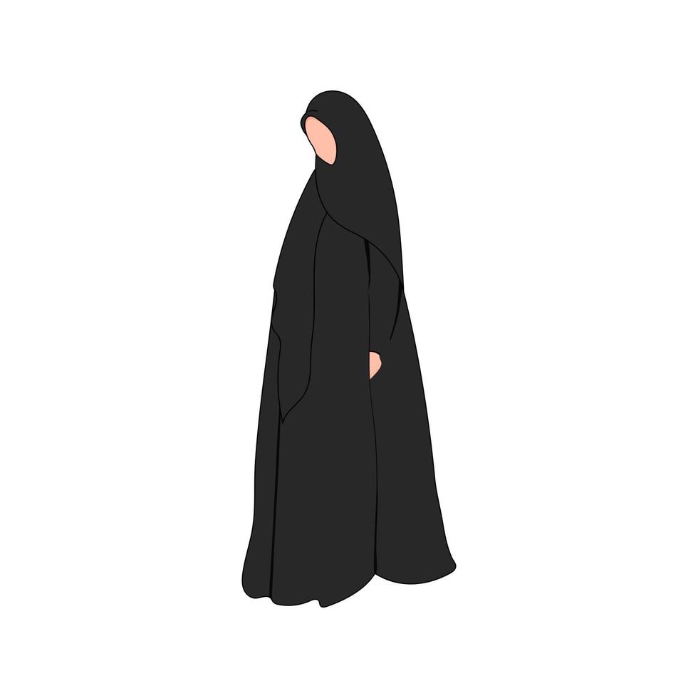 muslimsk kvinnas vektor silhuett i hijab och abaya