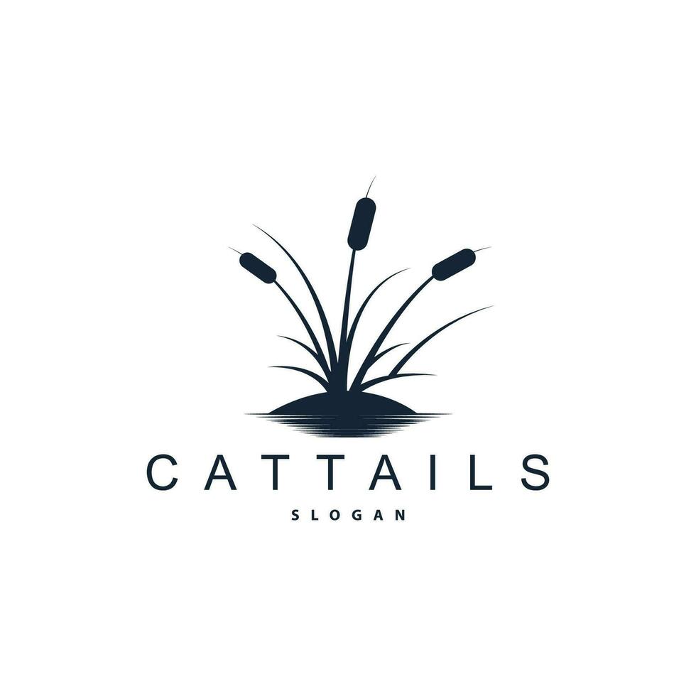 bäckar och cattails flod logotyp, gräs design enkel minimalistisk illustration vektor mall