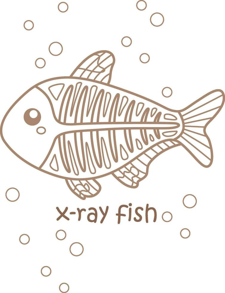 Alphabet x zum Röntgen Fisch Wortschatz Schule Lektion Karikatur Färbung Seiten zum Kinder und Erwachsene vektor