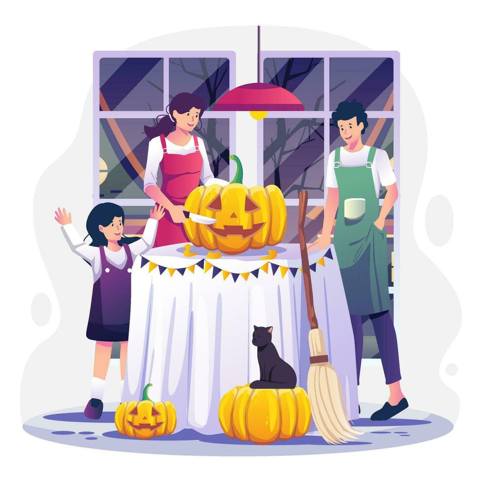 glücklich Halloween Kinder mit ihr Eltern und Halloween Kürbisse Illustration bündeln Pack Oktober Vektor eps