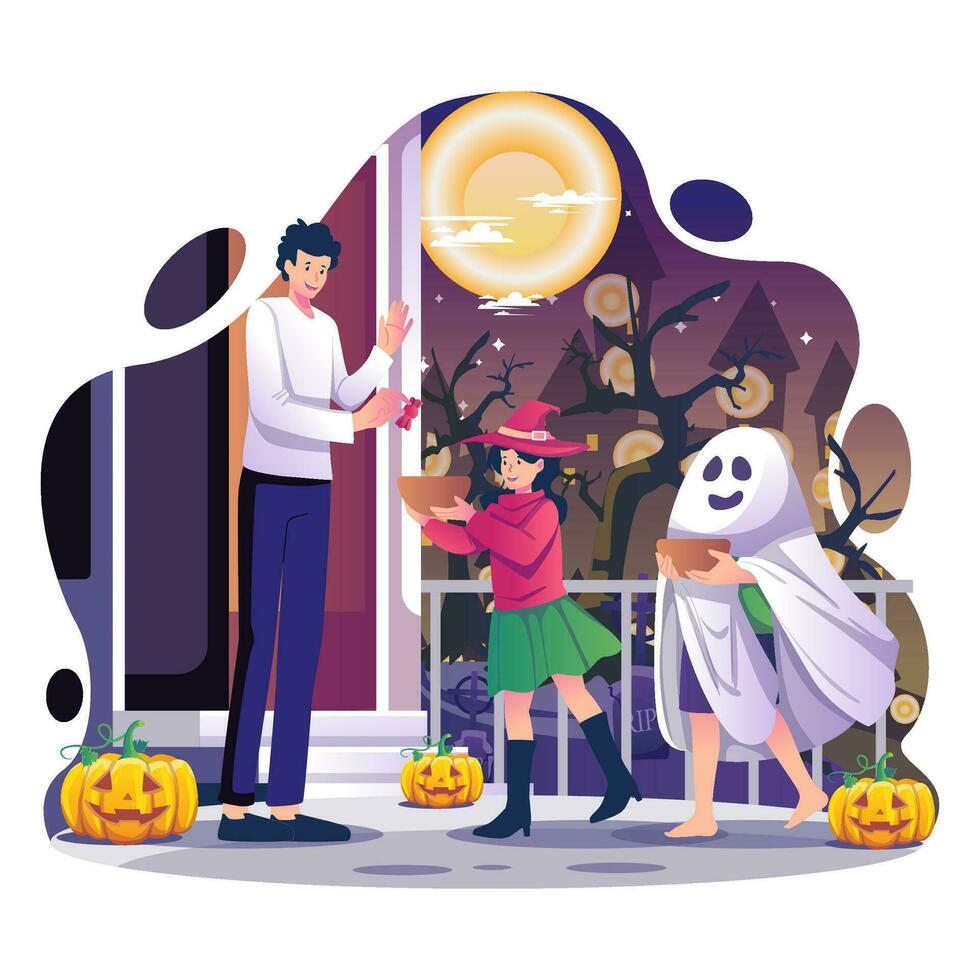 glücklich Halloween Kinder mit ihr Eltern und Halloween Kürbisse Illustration bündeln Pack Oktober Vektor eps