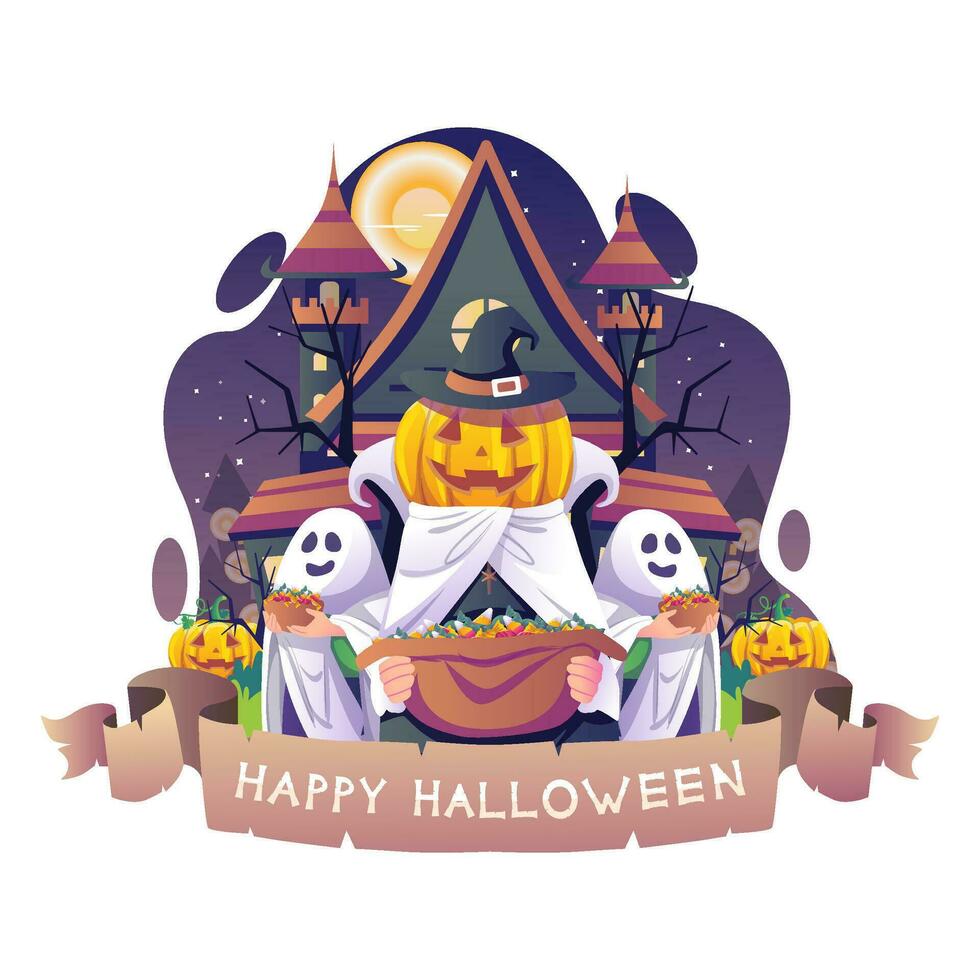 glücklich Halloween Kinder mit ihr Eltern und Halloween Kürbisse Illustration bündeln Pack Oktober Vektor eps