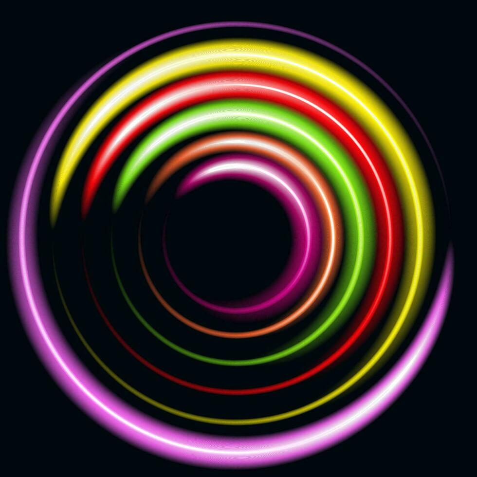 flerfärgad neon cirklar på en mörk bakgrund vektor