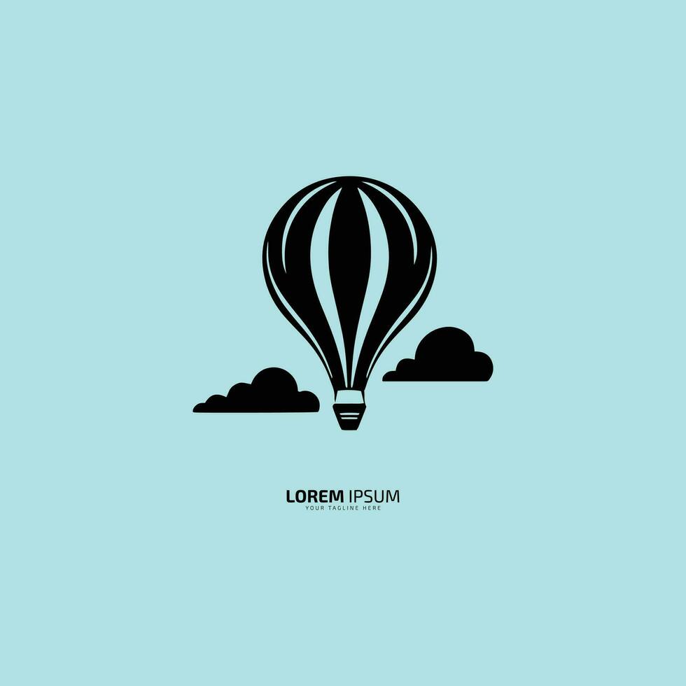 en logotyp av varm luft ballong silhuett med moln på himmel bakgrund vektor
