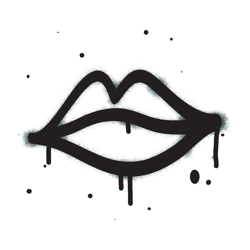 spray målad graffiti mun tecken i svart över vit. krona droppa symbol. isolerat på vit bakgrund. vektor illustration