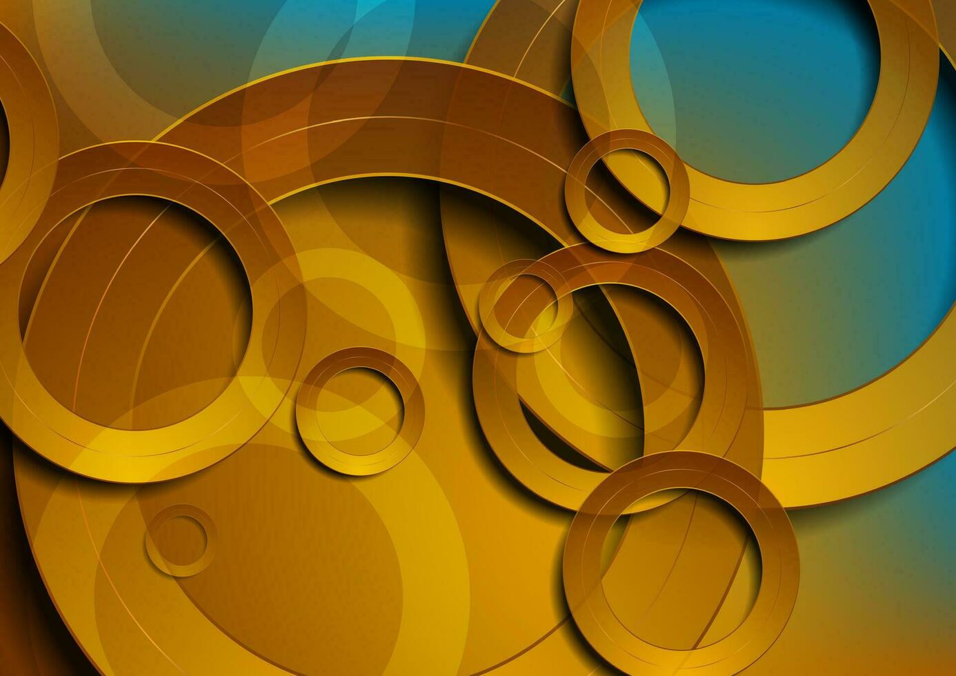 gyllene och blå glansig cirklar abstrakt tech bakgrund vektor