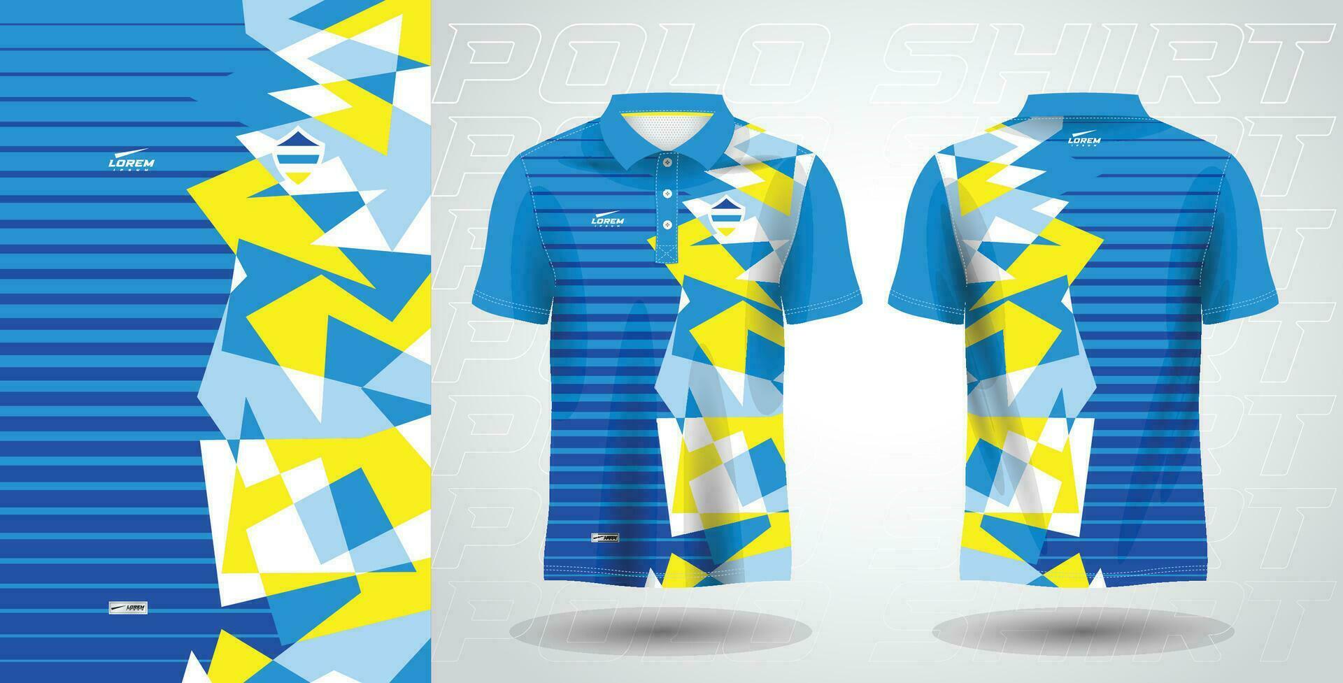 Blau Gelb Polo Sport Hemd Sublimation Jersey Vorlage Design Attrappe, Lehrmodell, Simulation vektor