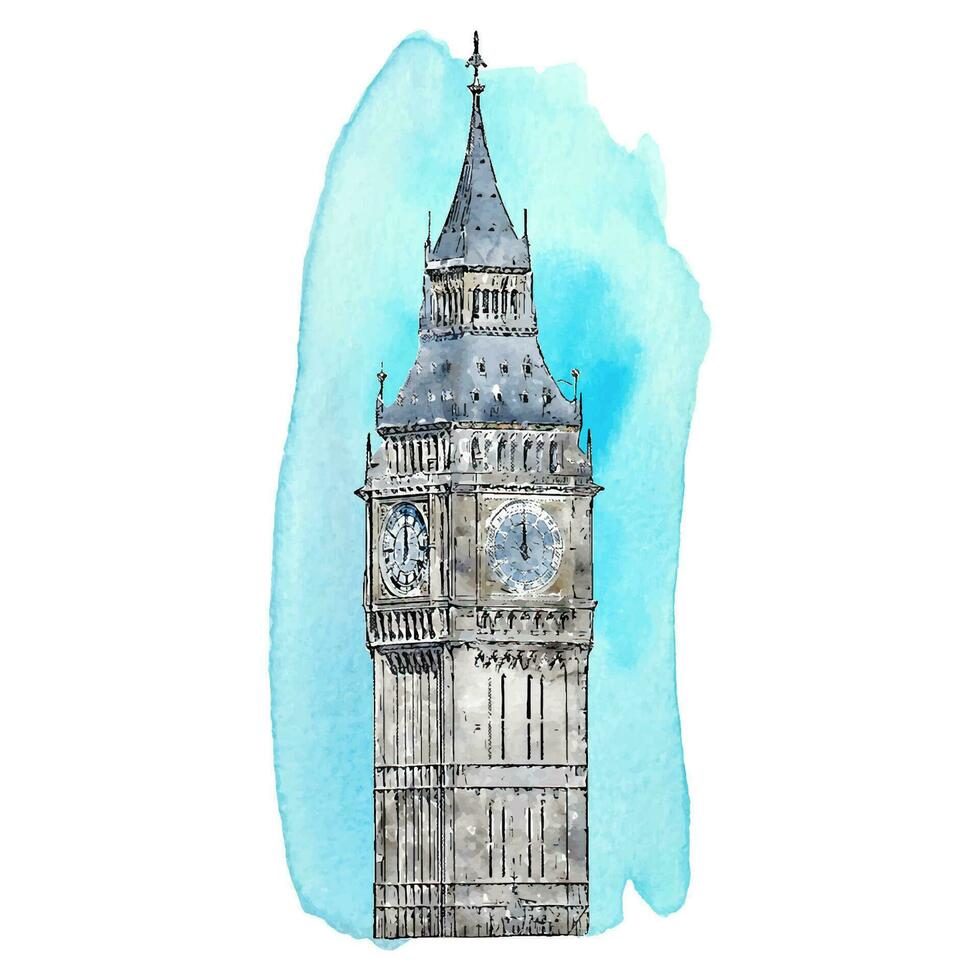 London förenad rike vattenfärg hand dragen illustration isolerat på vit bakgrund vektor