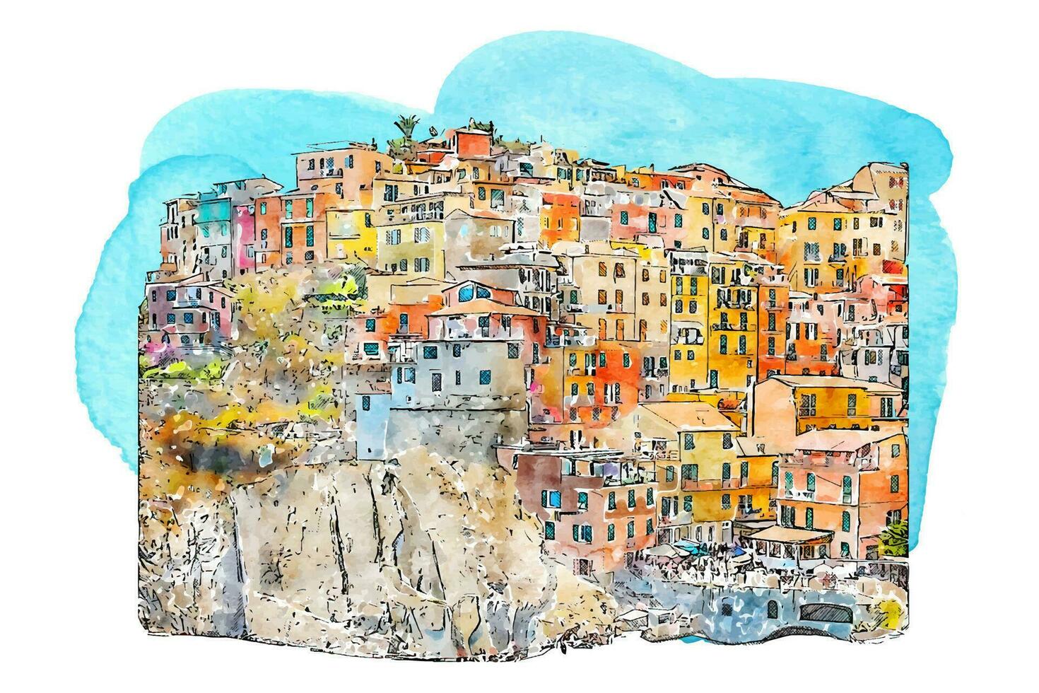 Manarola Italien Aquarell Hand gezeichnet Illustration isoliert auf Weiß Hintergrund vektor