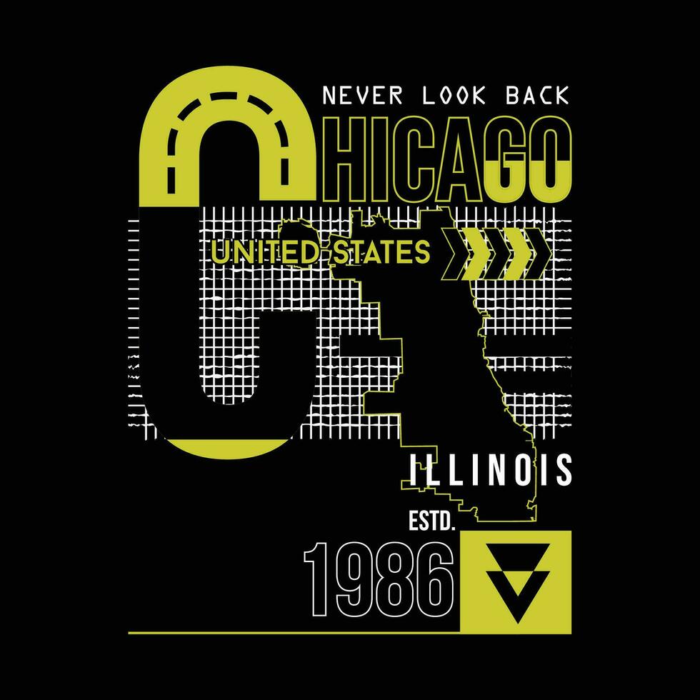 chicago Illinois förenad stater, text ram, grafisk t skjorta design, typografi vektor, illustration, tillfällig stil vektor