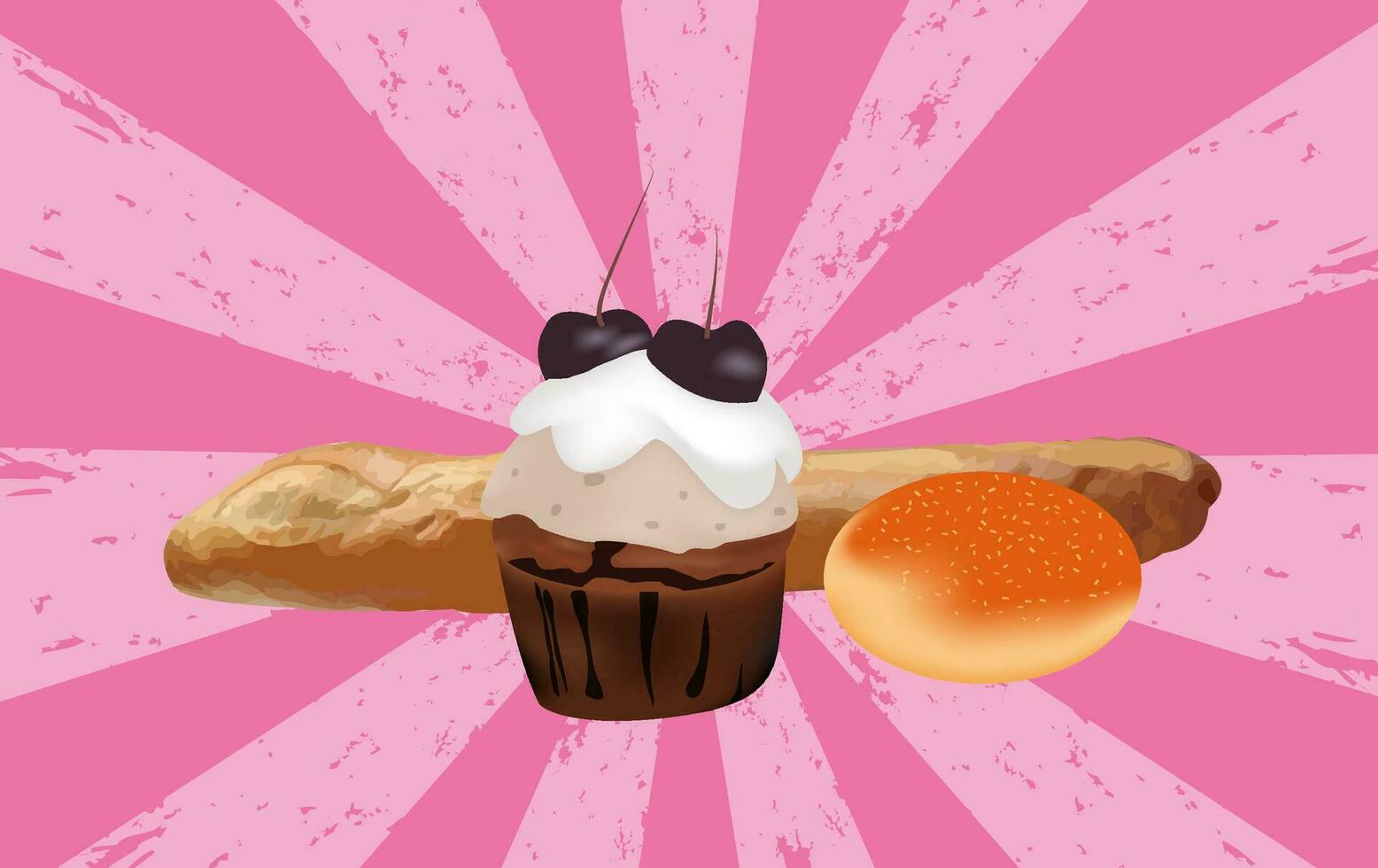muffin bageri reklam dekoration begrepp handla om marknadsföring, rabatter, bröd Produkter. design t-shirts, flygblad, inbjudningar, hälsning kort, skriva ut material, illustrationer, vektorer. vektor