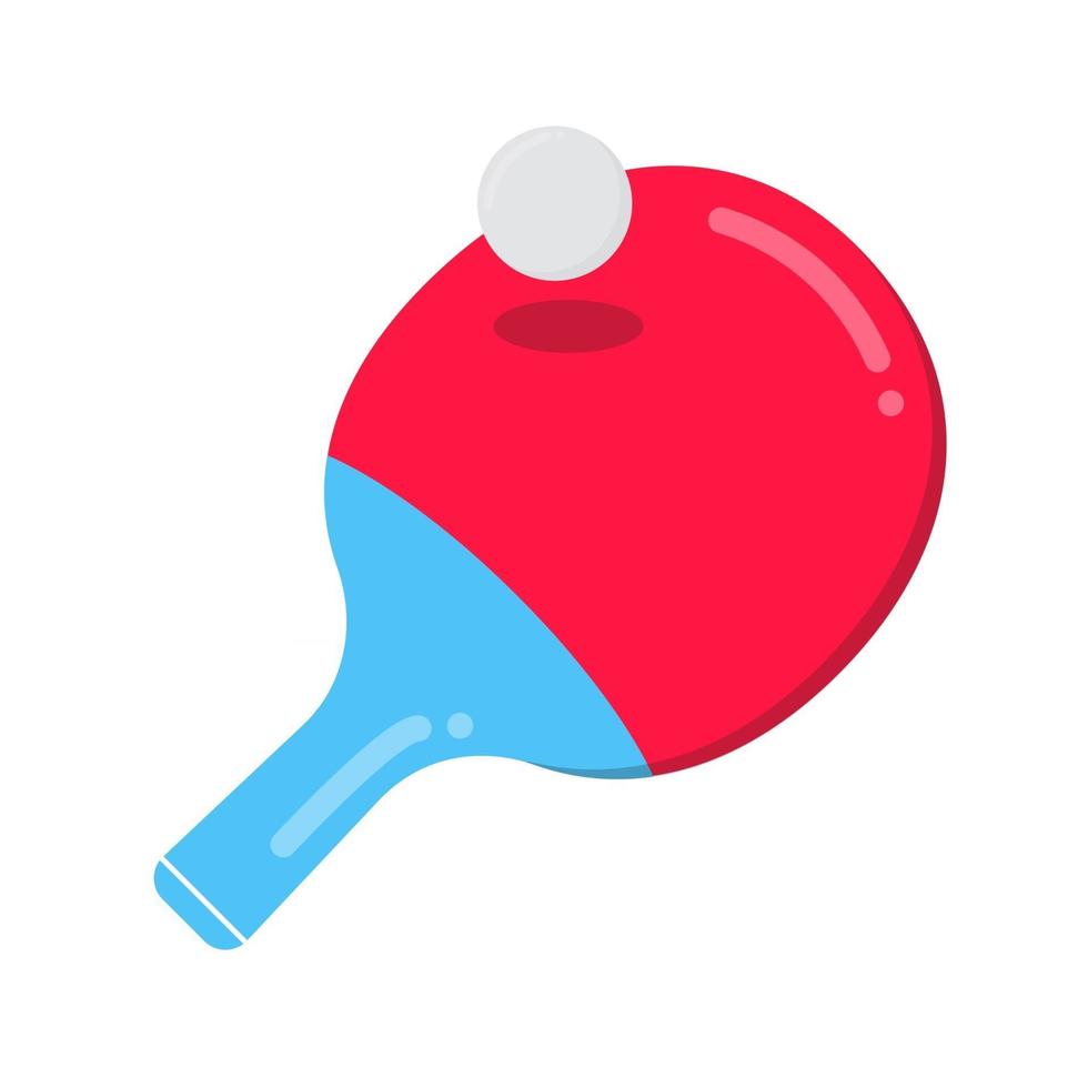 Roter Schläger und der Ball für die flachen Designikonen des Tischtennis-Zeichens lokalisiert auf weißem Hintergrund Symbole des Sportspiels Ping-Pong. vektor