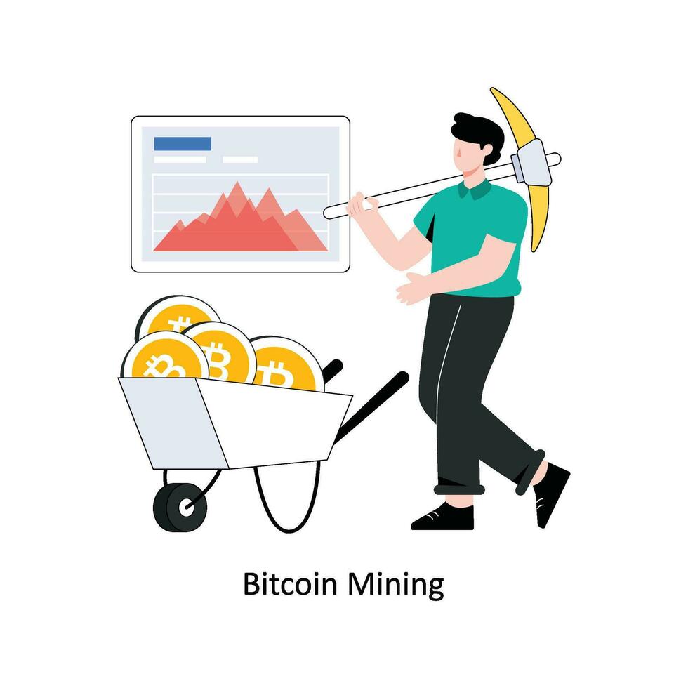 bitcoin brytning platt stil design vektor illustration. stock illustration