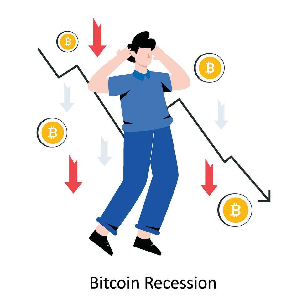 Bitcoin Rezession eben Stil Design Vektor Illustration. Lager Illustration