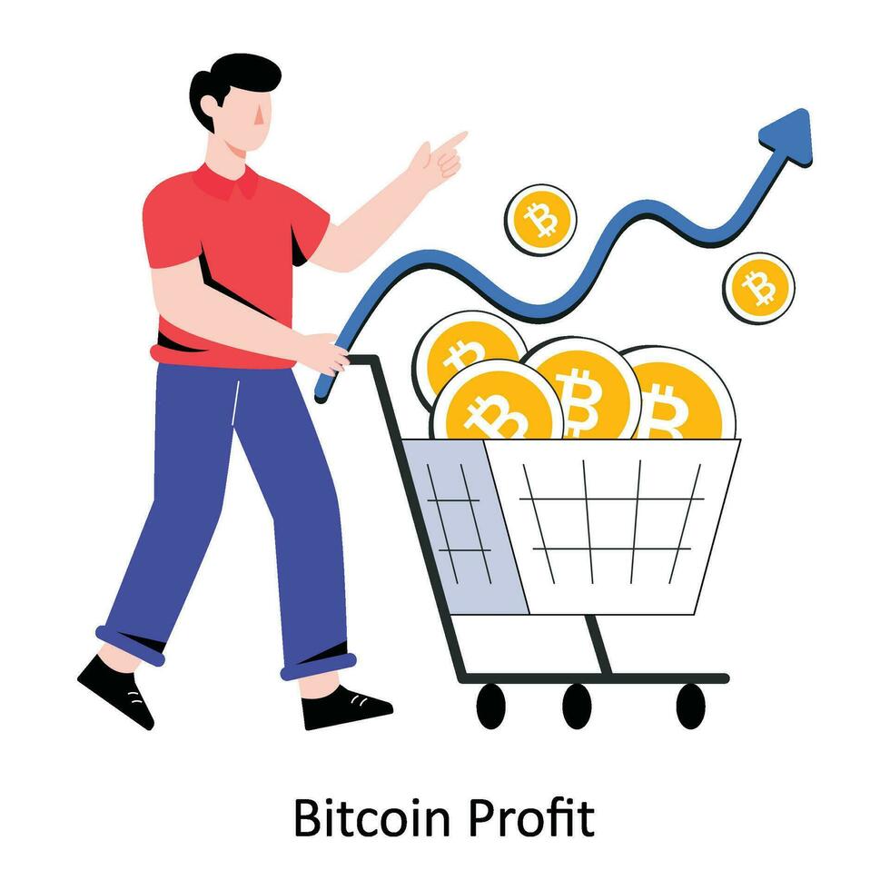 Bitcoin profitieren eben Stil Design Vektor Illustration. Lager Illustration