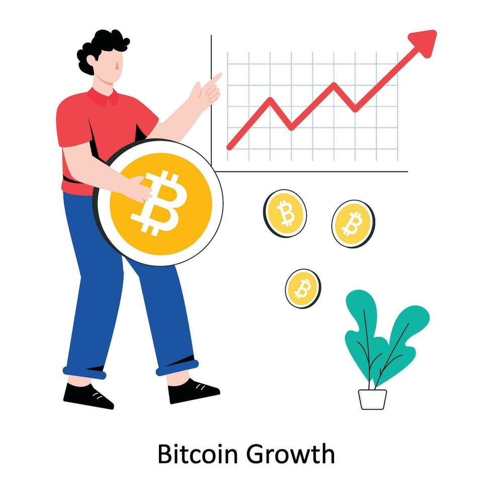 bitcoin tillväxt platt stil design vektor illustration. stock illustration