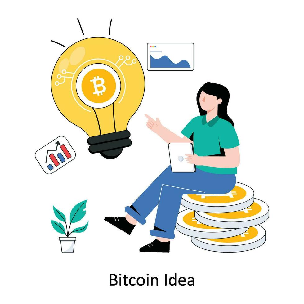 Bitcoin Idee eben Stil Design Vektor Illustration. Lager Illustration