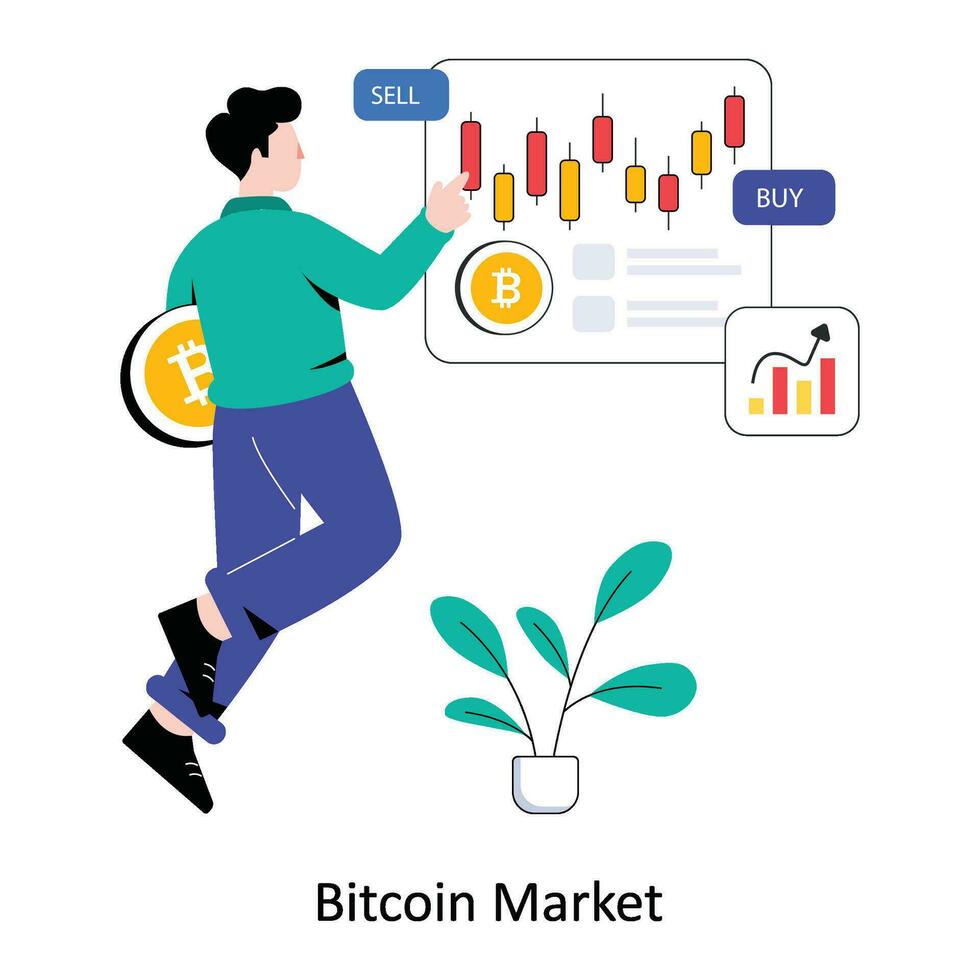 Bitcoin Markt eben Stil Design Vektor Illustration. Lager Illustration