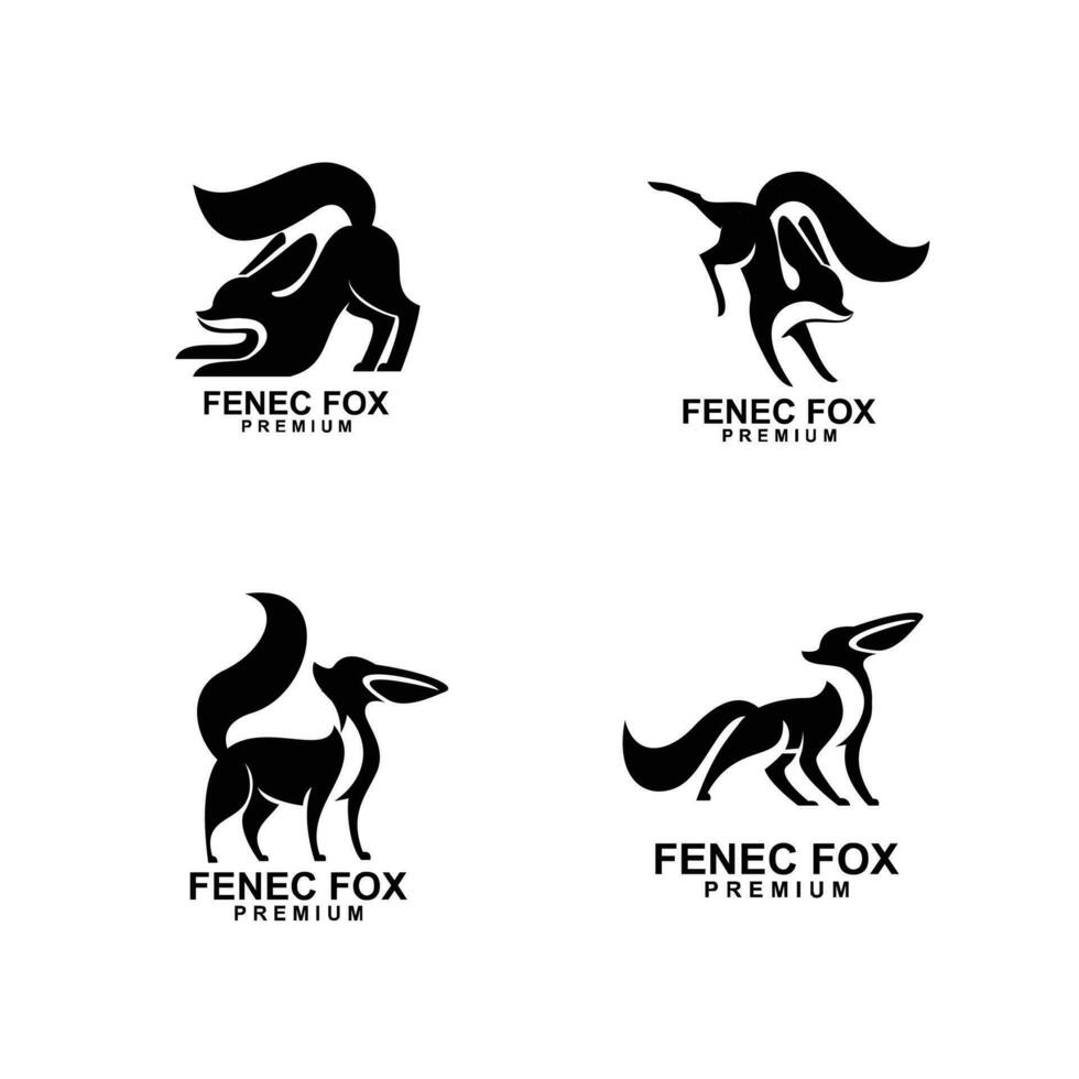 fennec räv logotyp ikon design illustration negativ svart vit vektor