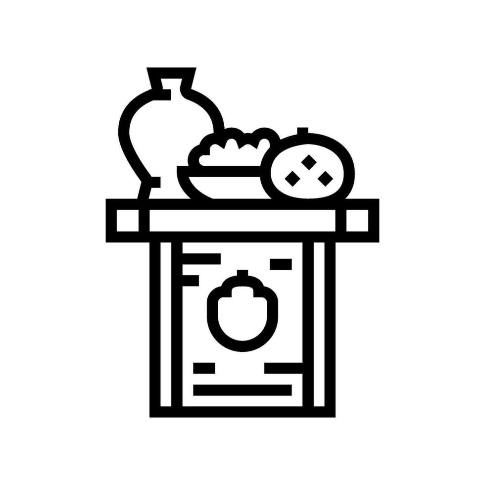 Shinsen Essen Angebot Schintoismus Linie Symbol Vektor Illustration