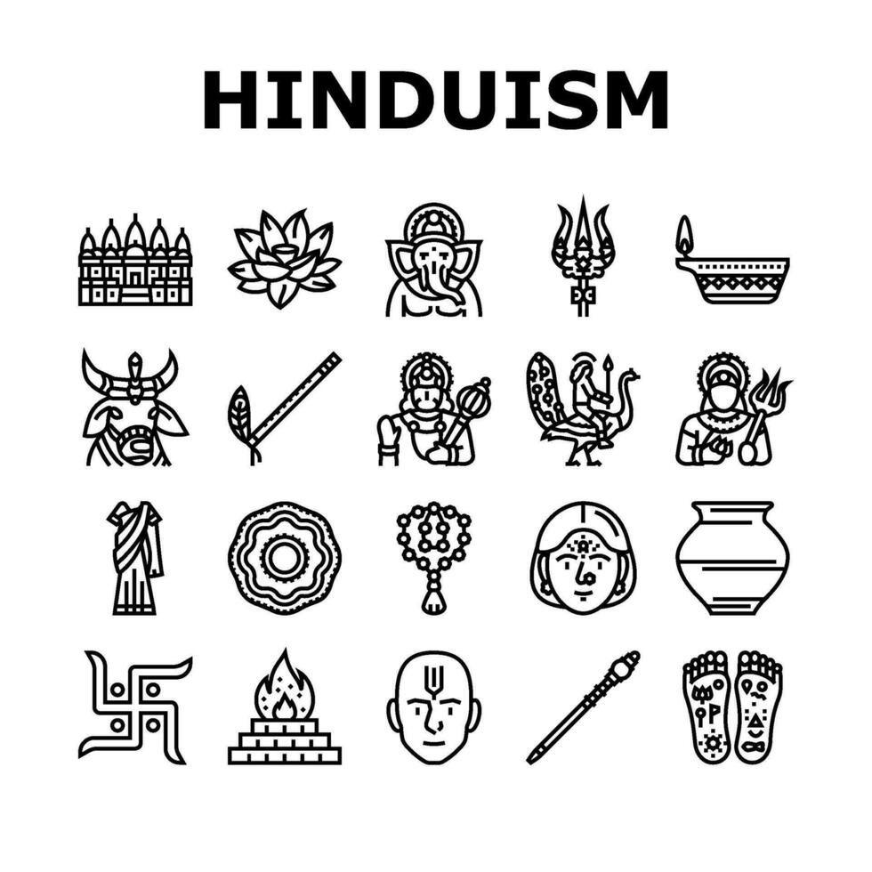 Hinduismus Indien Hindu Gott Religion Symbole einstellen Vektor