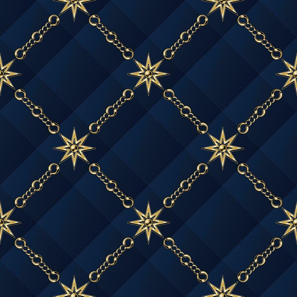 klassisch geometrisch Muster mit Gold Sterne, Ketten vektor