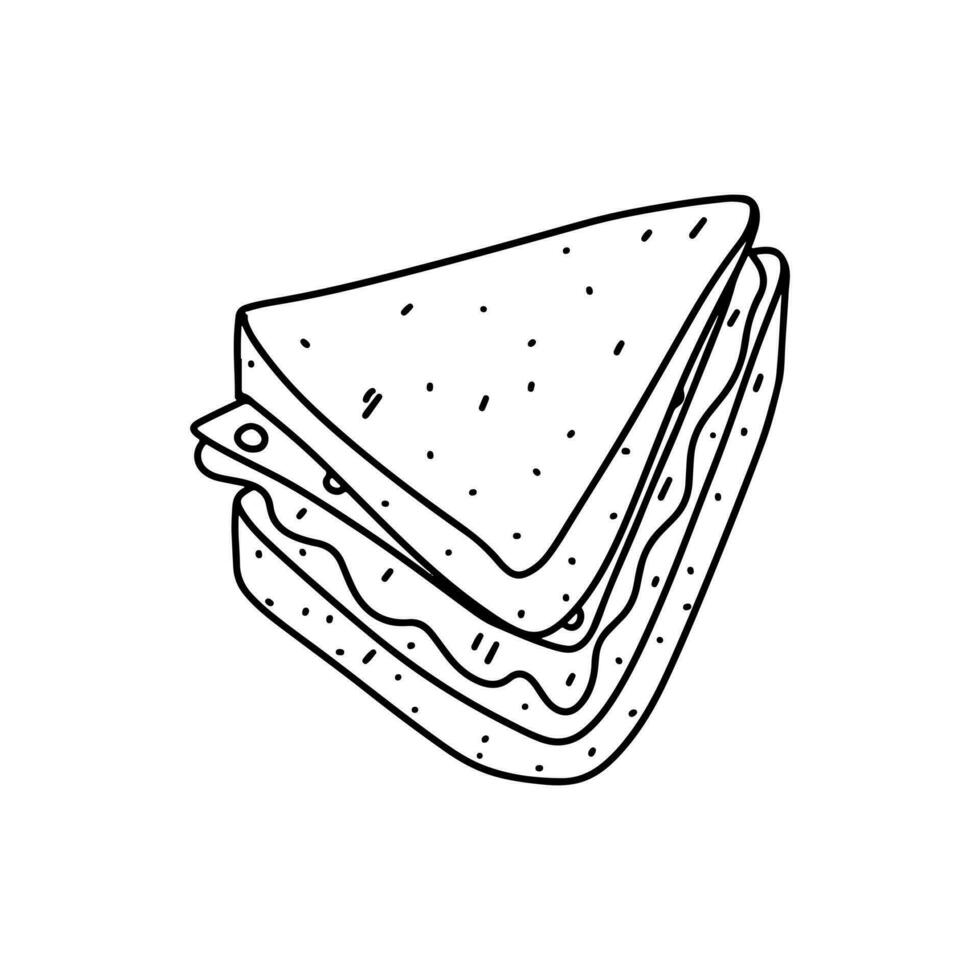 rostat bröd för frukost eller lunch. hand dragen klotter stil. vektor illustration isolerat på vit. färg sida.