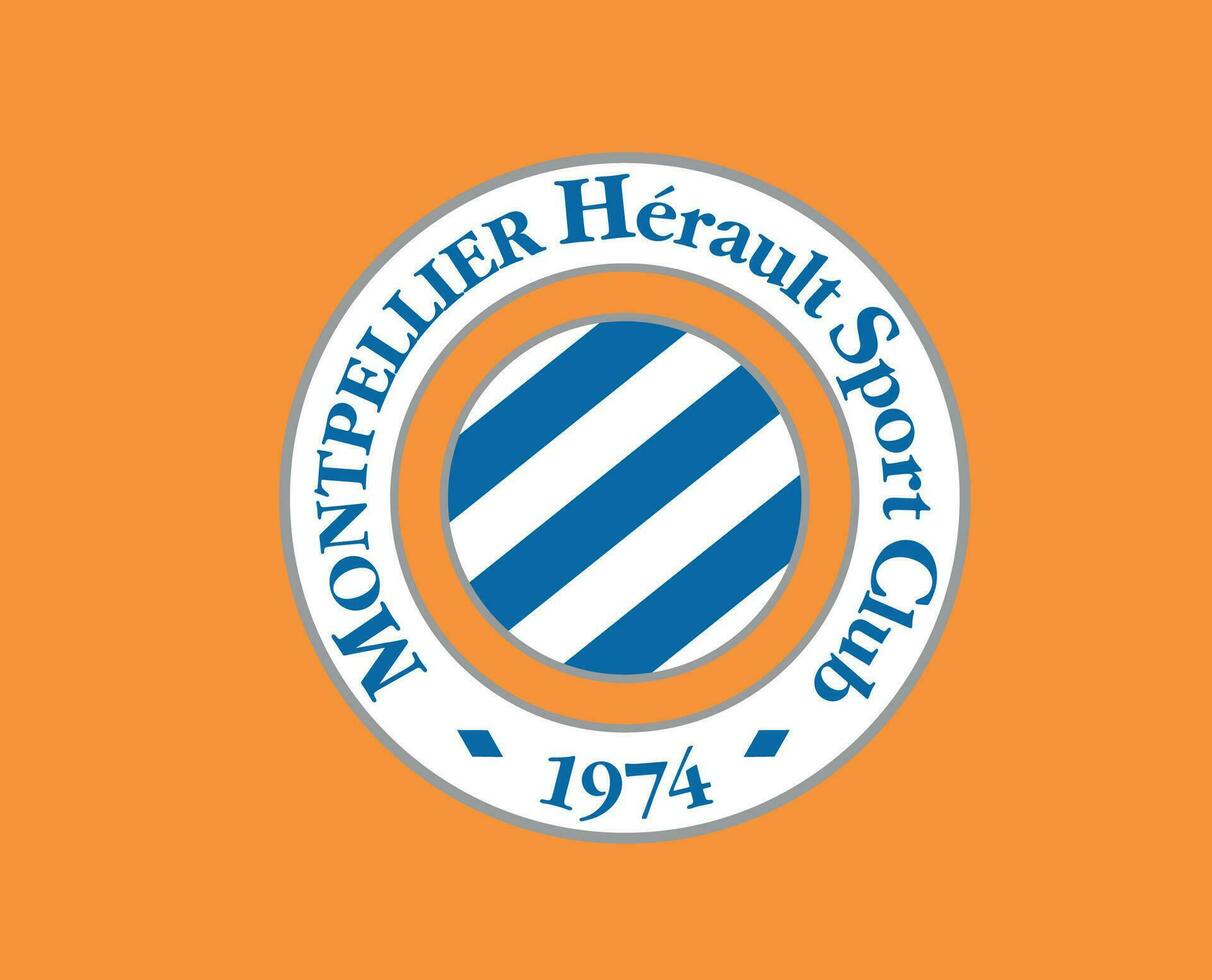 montpellier klubb logotyp symbol ligue 1 fotboll franska abstrakt design vektor illustration med orange bakgrund