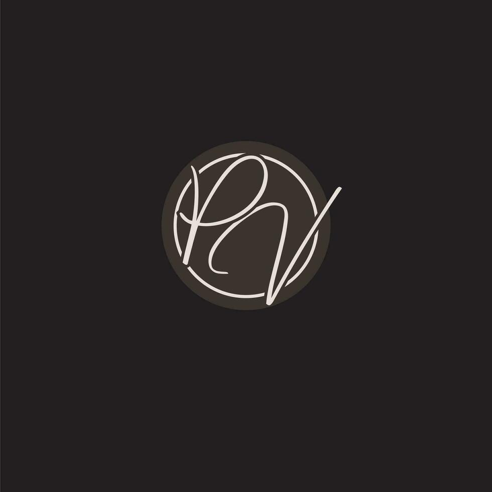 initialer pv logotyp monogram med enkel cirkel linje stil vektor