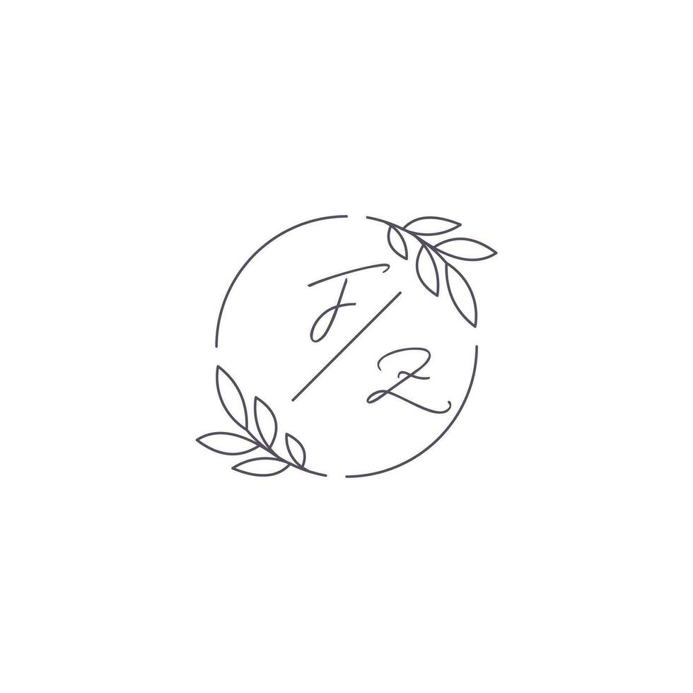Initialen fz Monogramm Hochzeit Logo mit einfach Blatt Gliederung und Kreis Stil vektor