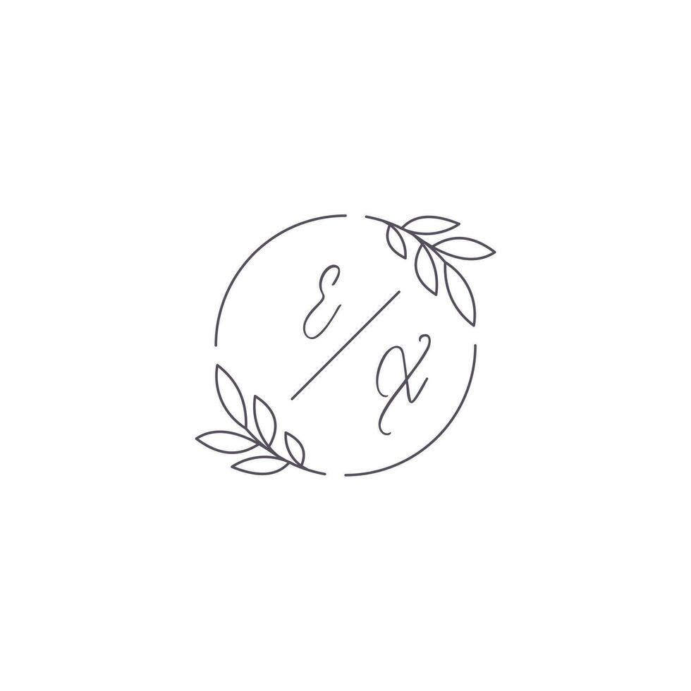Initialen Ex Monogramm Hochzeit Logo mit einfach Blatt Gliederung und Kreis Stil vektor
