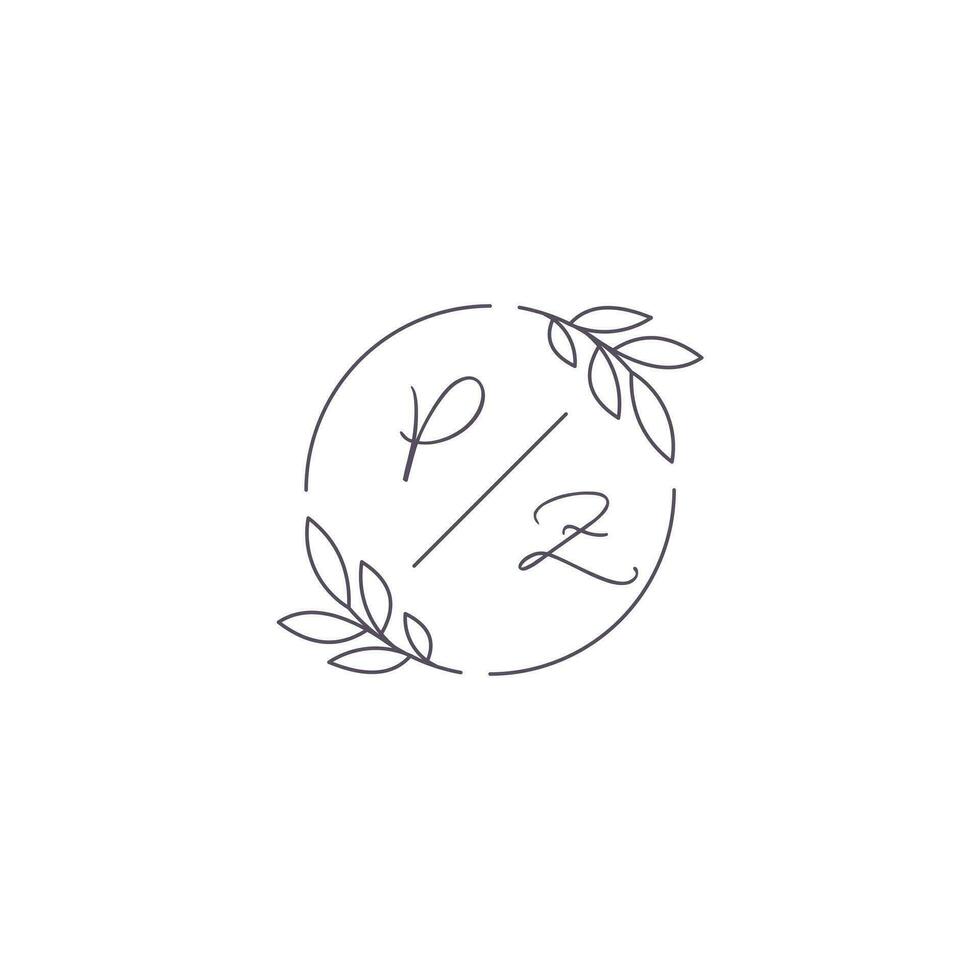 Initialen pz Monogramm Hochzeit Logo mit einfach Blatt Gliederung und Kreis Stil vektor