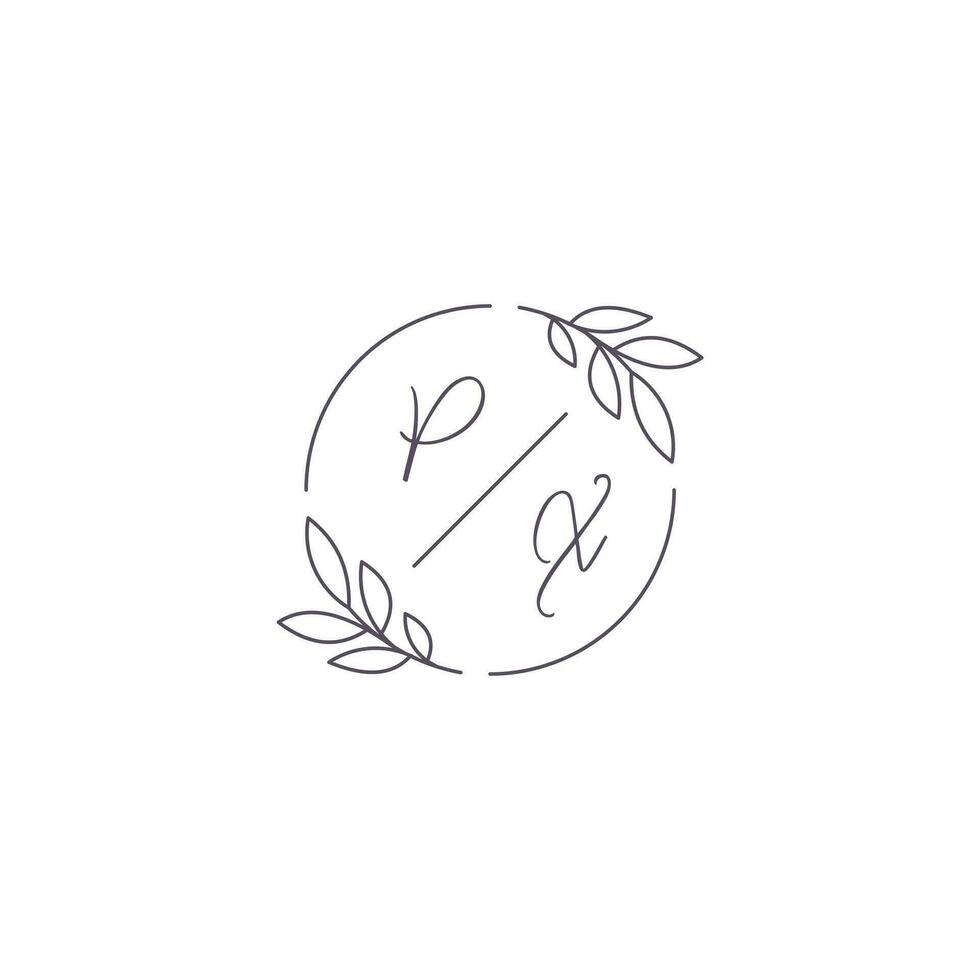 Initialen px Monogramm Hochzeit Logo mit einfach Blatt Gliederung und Kreis Stil vektor