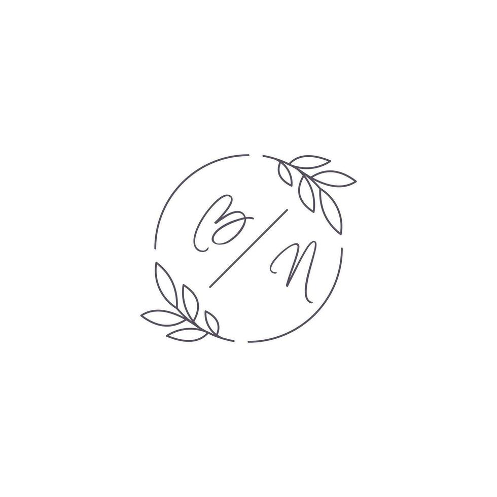 initialer bn monogram bröllop logotyp med enkel blad översikt och cirkel stil vektor