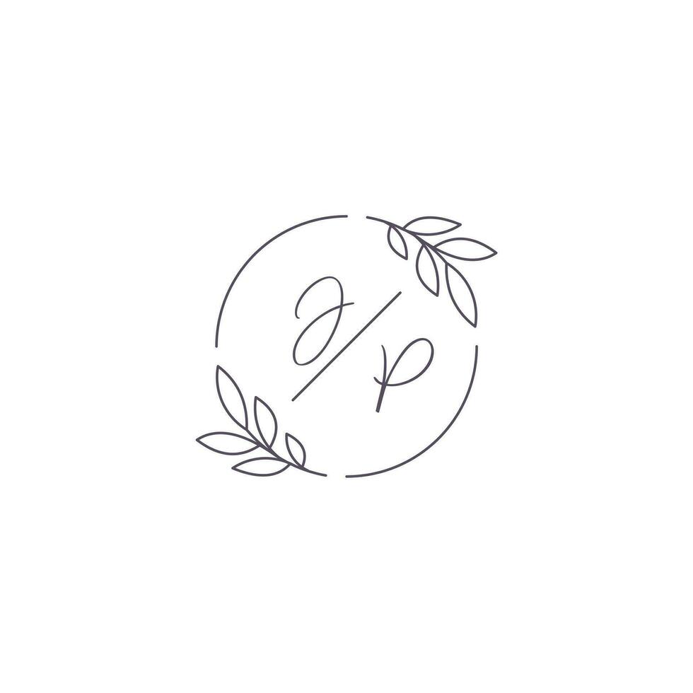 Initialen jp Monogramm Hochzeit Logo mit einfach Blatt Gliederung und Kreis Stil vektor