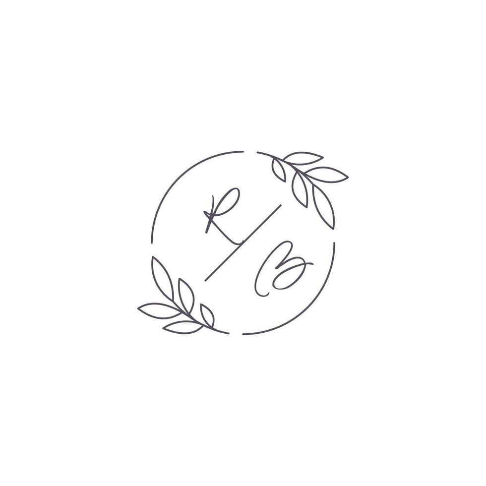 initialer rb monogram bröllop logotyp med enkel blad översikt och cirkel stil vektor