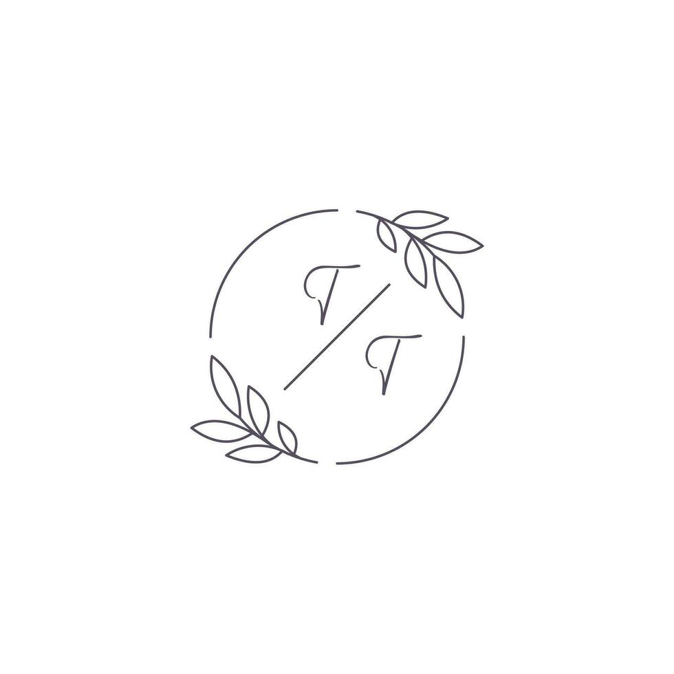 initialer tt monogram bröllop logotyp med enkel blad översikt och cirkel stil vektor