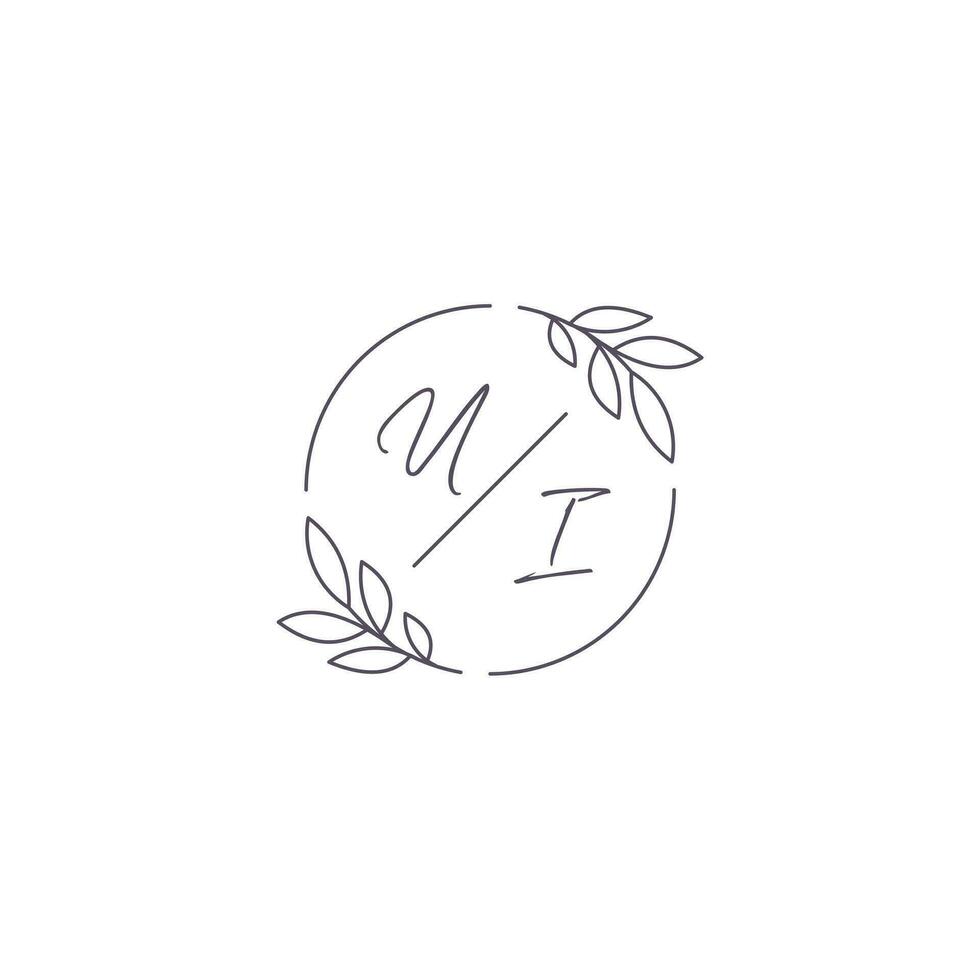initialer ui monogram bröllop logotyp med enkel blad översikt och cirkel stil vektor