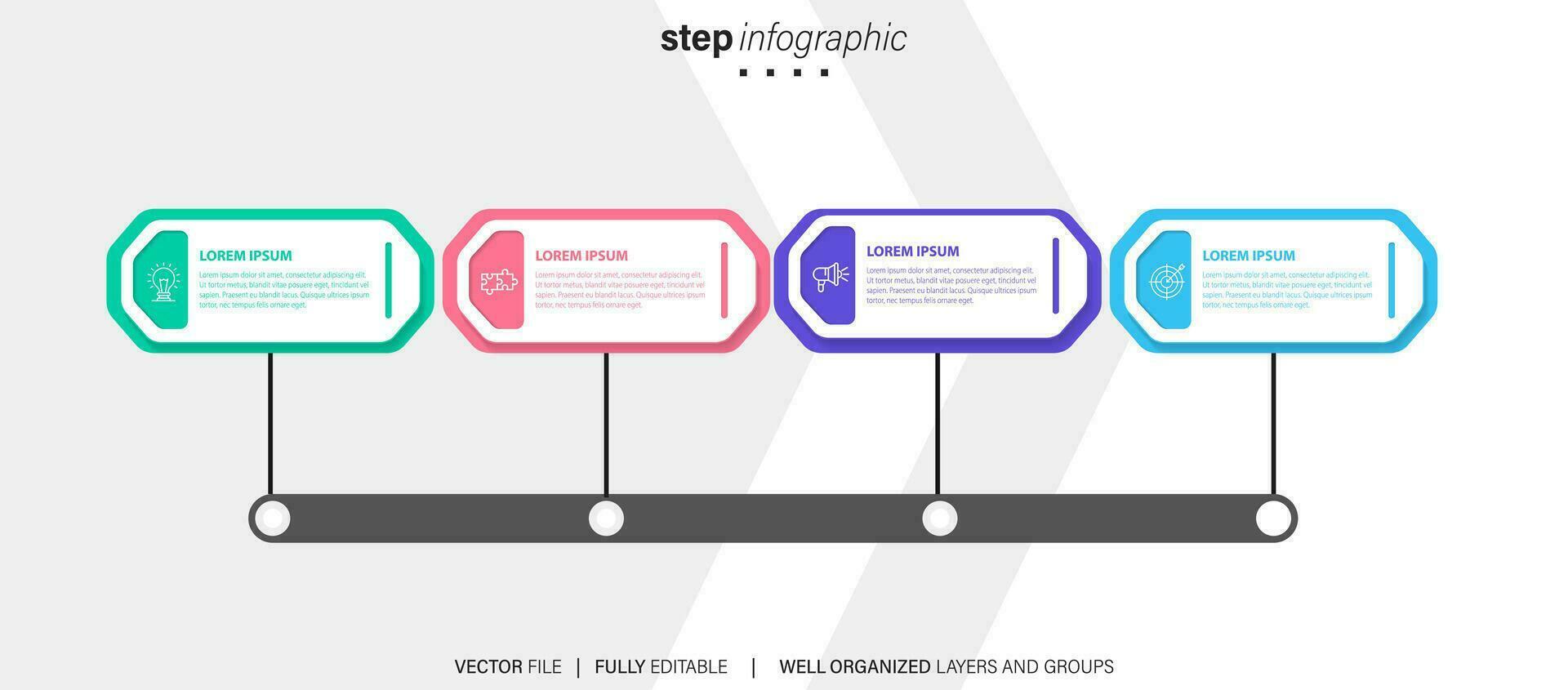 begrepp av företag modell med 4 på varandra följande steg. fyra färgrik grafisk element. tidslinje design för broschyr, presentation. infographic design layout vektor