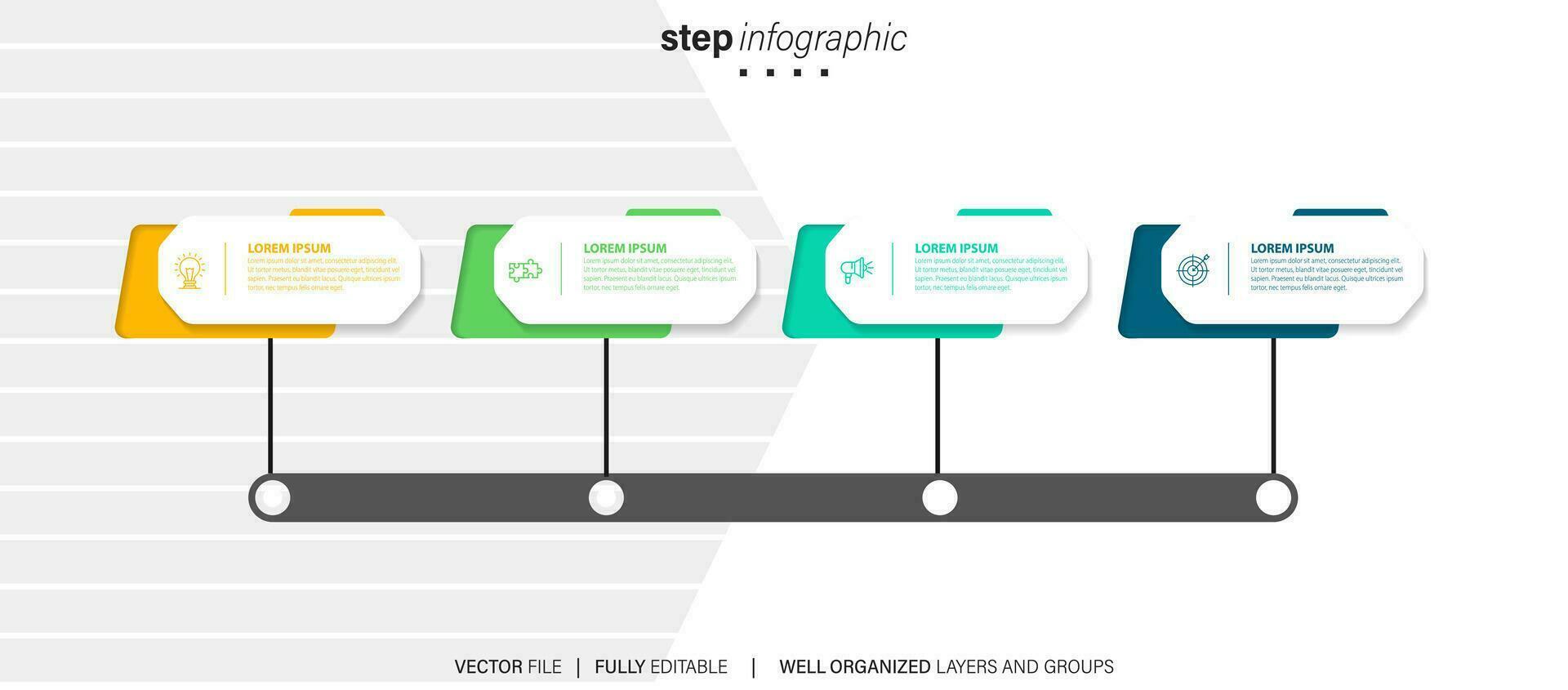 begrepp av företag modell med 4 på varandra följande steg. fyra färgrik grafisk element. tidslinje design för broschyr, presentation. infographic design layout vektor