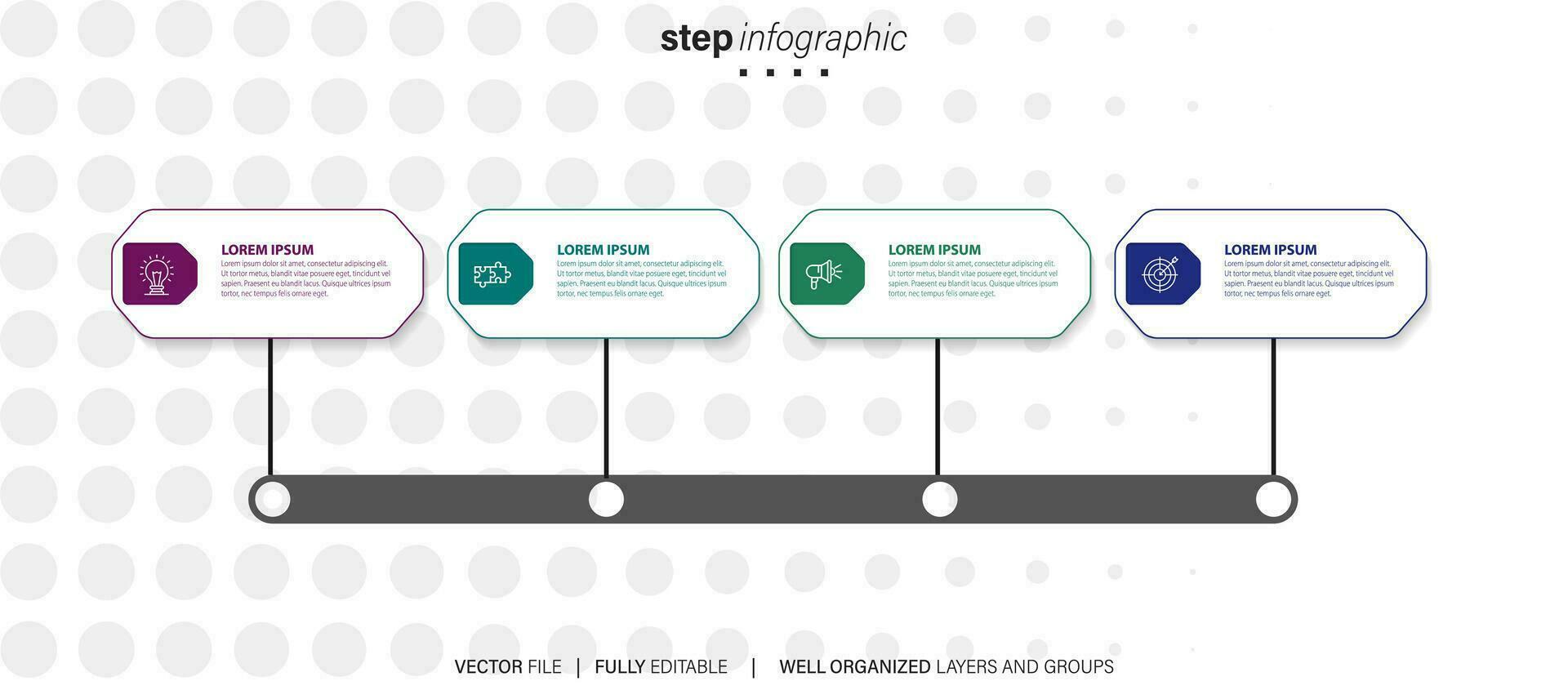 begrepp av företag modell med 4 på varandra följande steg. fyra färgrik grafisk element. tidslinje design för broschyr, presentation. infographic design layout vektor