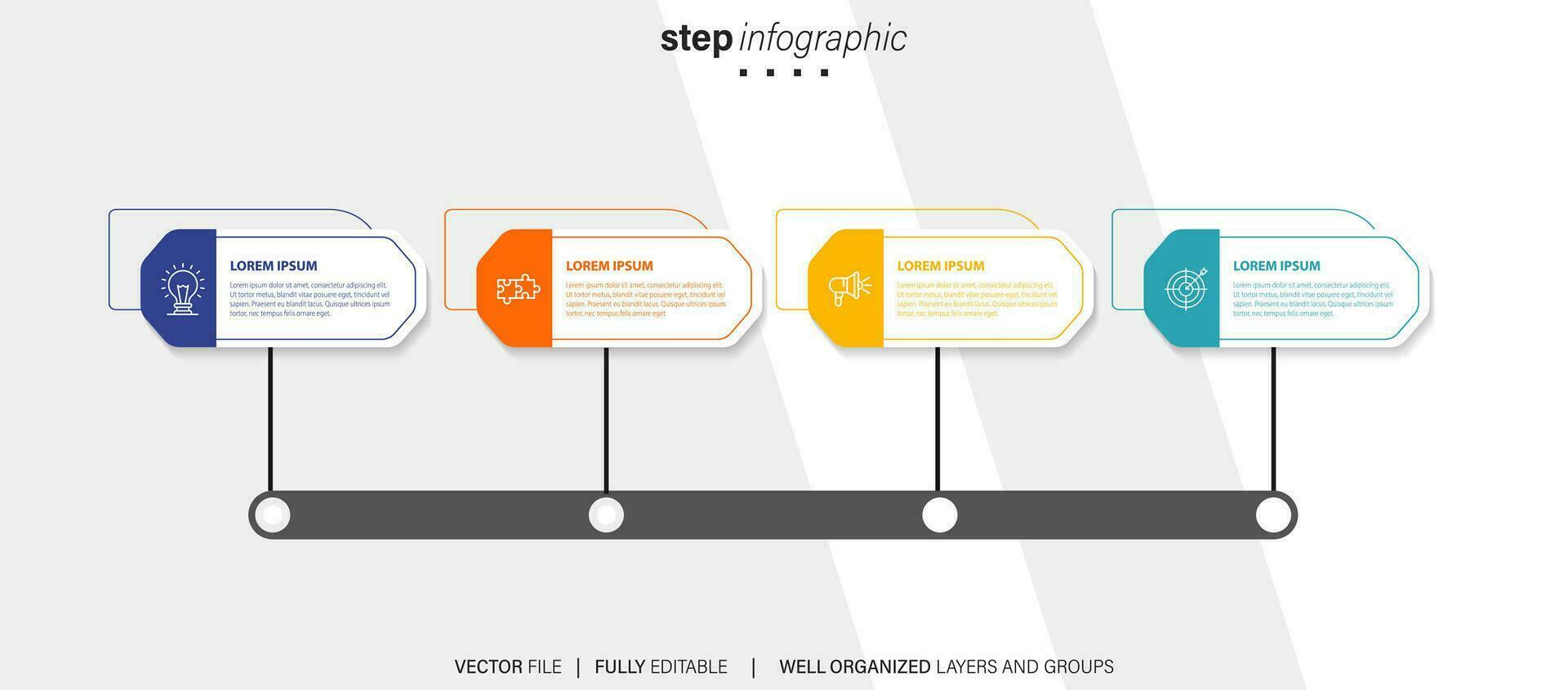 begrepp av företag modell med 4 på varandra följande steg. fyra färgrik grafisk element. tidslinje design för broschyr, presentation. infographic design layout vektor