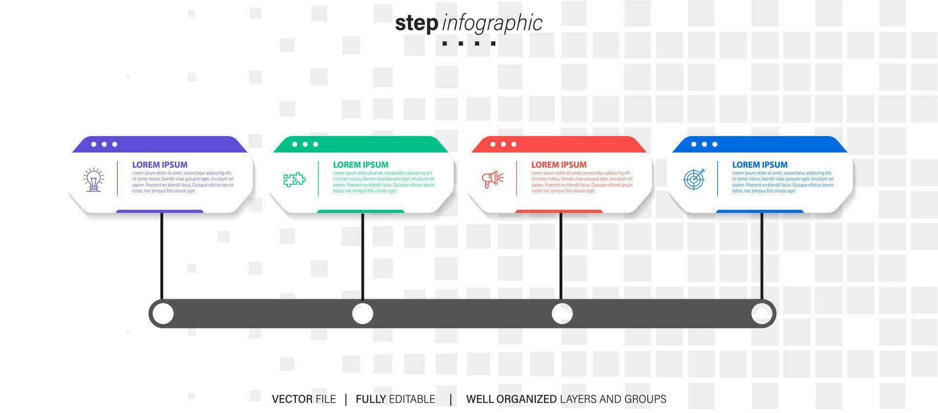 begrepp av företag modell med 4 på varandra följande steg. fyra färgrik grafisk element. tidslinje design för broschyr, presentation. infographic design layout vektor