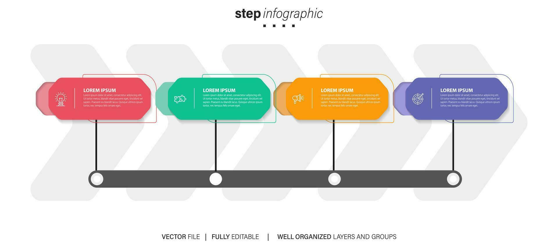 begrepp av företag modell med 4 på varandra följande steg. fyra färgrik grafisk element. tidslinje design för broschyr, presentation. infographic design layout vektor