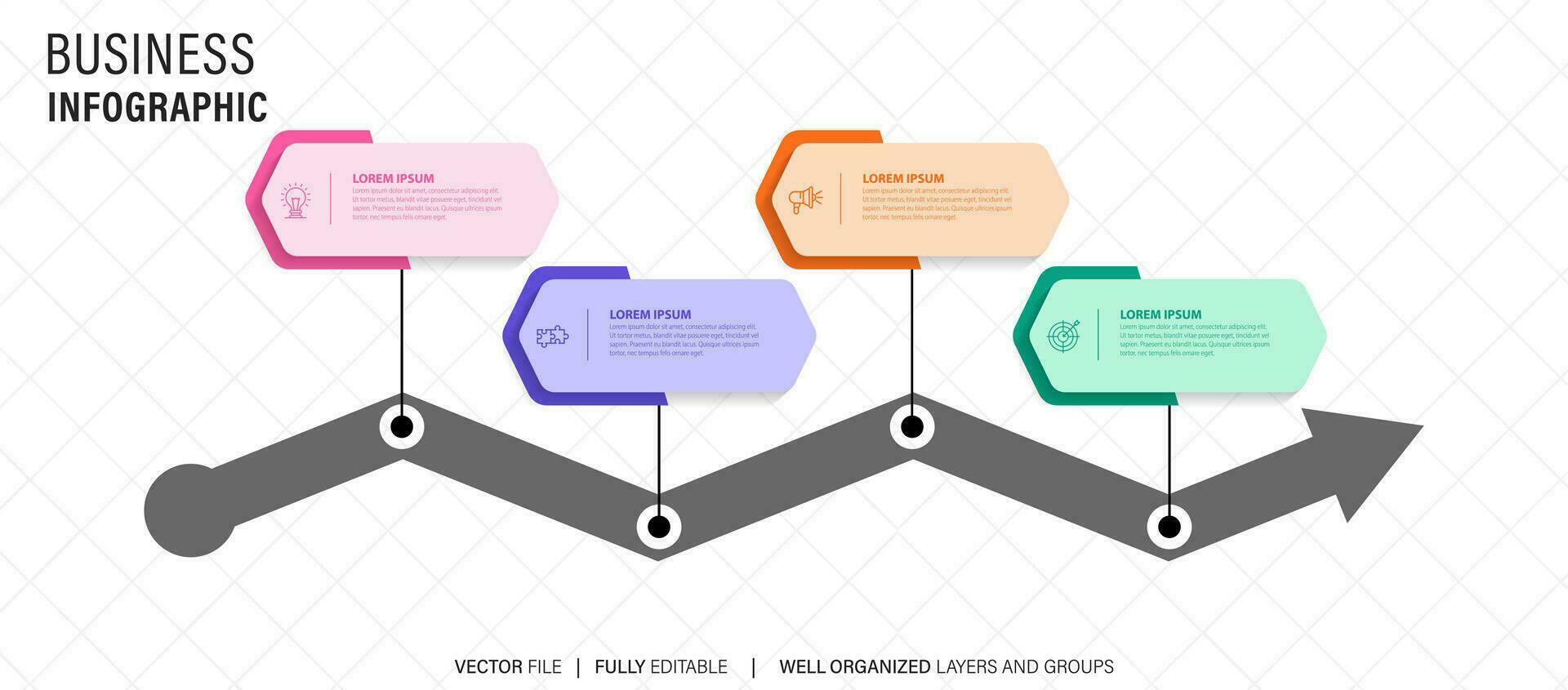 begrepp av företag modell med 4 på varandra följande steg. fyra färgrik grafisk element. tidslinje design för broschyr, presentation. infographic design layout vektor