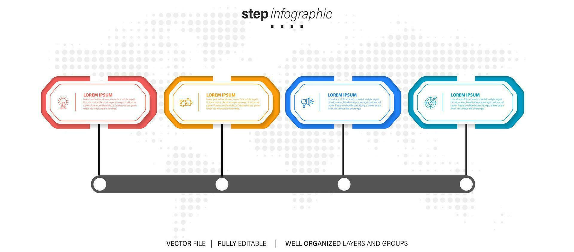 begrepp av företag modell med 4 på varandra följande steg. fyra färgrik grafisk element. tidslinje design för broschyr, presentation. infographic design layout vektor