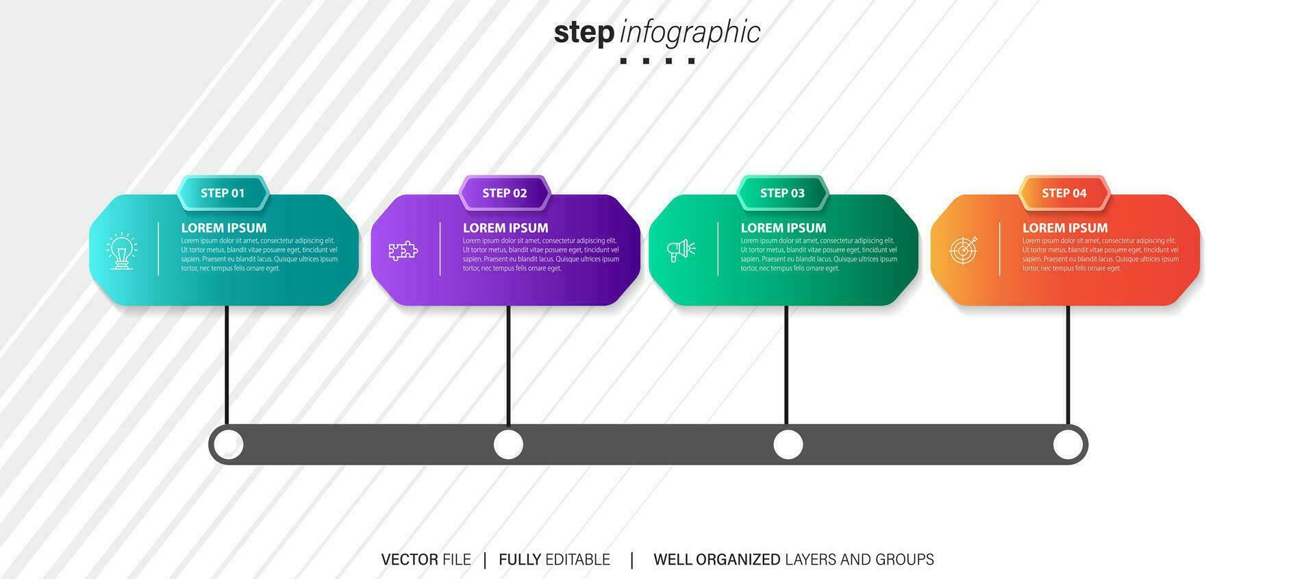 begrepp av företag modell med 4 på varandra följande steg. fyra färgrik grafisk element. tidslinje design för broschyr, presentation. infographic design layout vektor