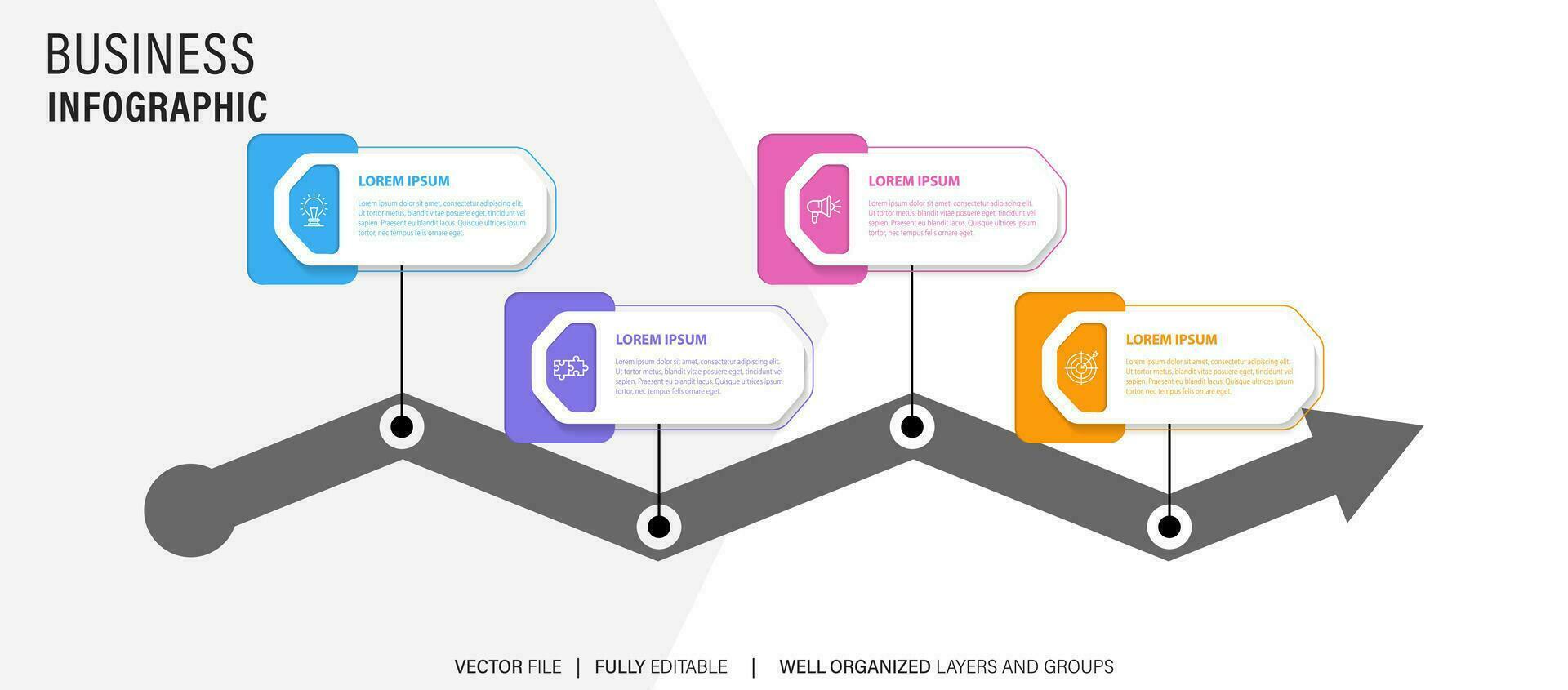 begrepp av företag modell med 4 på varandra följande steg. fyra färgrik grafisk element. tidslinje design för broschyr, presentation. infographic design layout vektor